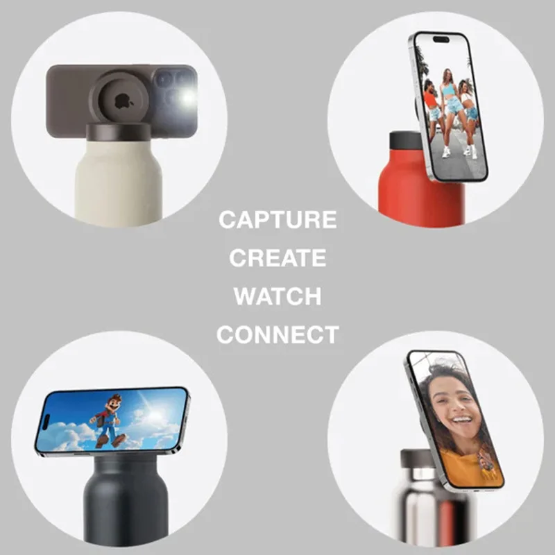 24oz Magnetic Lid Water Bottle Double Wall Insulated WaterBottles Magnetic Ring Phone Holder With Lid
