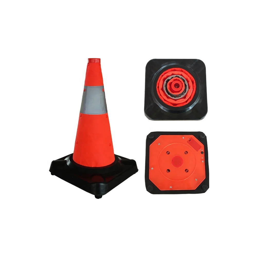 Hengxing Roadside Traffic Safety Reflective Multi Purpose Rubber Base 45cm LED Collapsible Pop Up Cones
