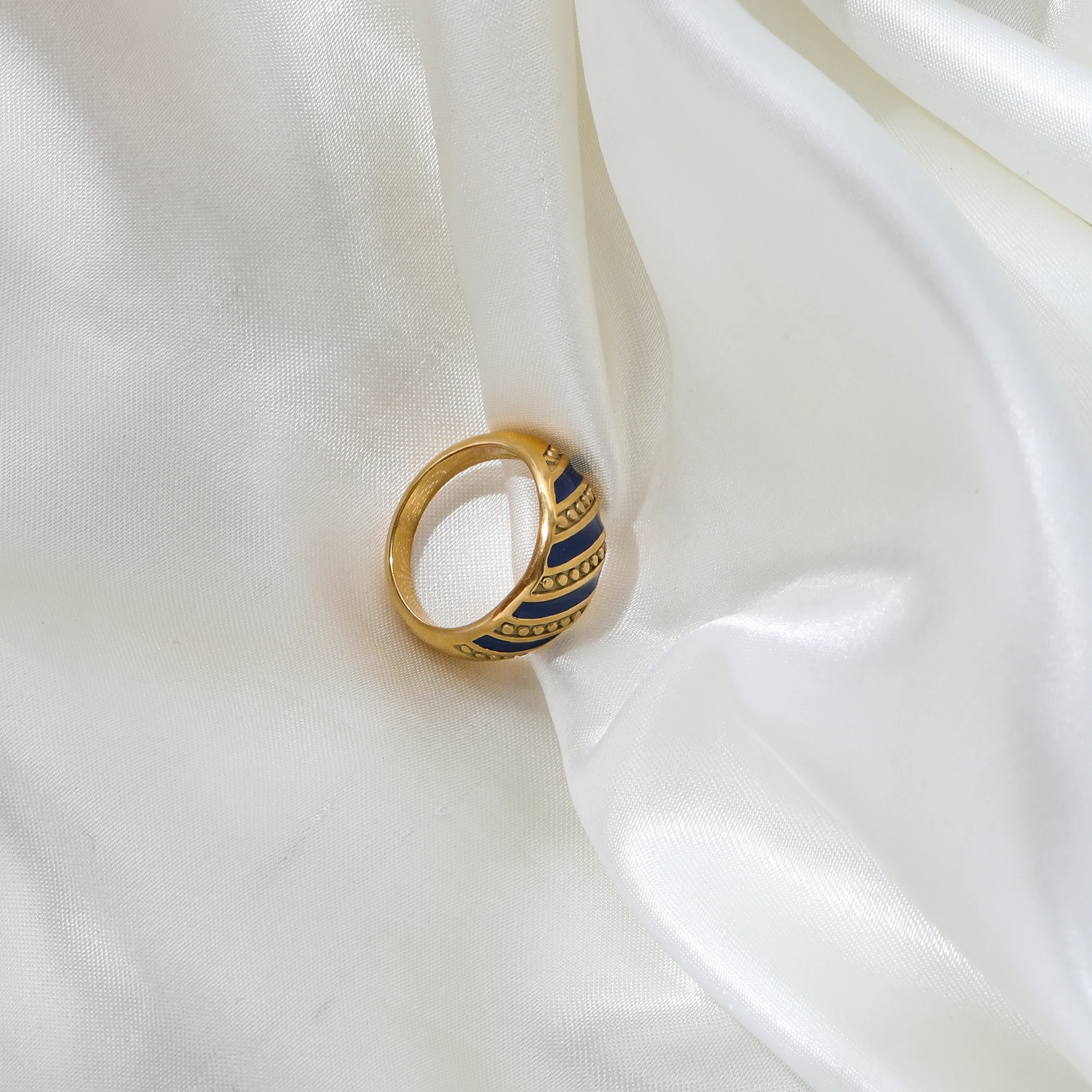 High End 18K PVD Gold Plated Navy Blue Enamel Rings for Women