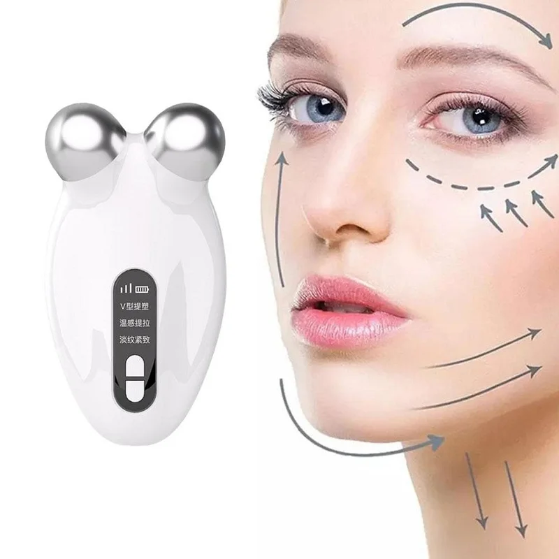 EMS Microcurrent Face Lifting Device 3D Roller Facial Massager Anti wrinkle Tighten Skin Rejuvenation Beauty Apparatus