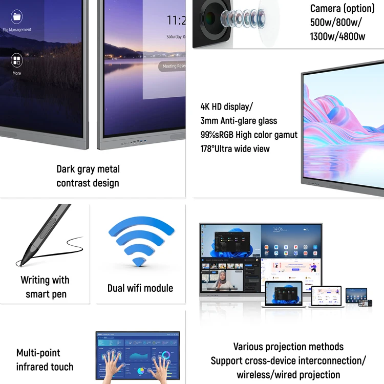 65/75/85/98/110 inch LCD Display Smart Board Prices Digital Whiteboard Educational Equipment Interactive White Board