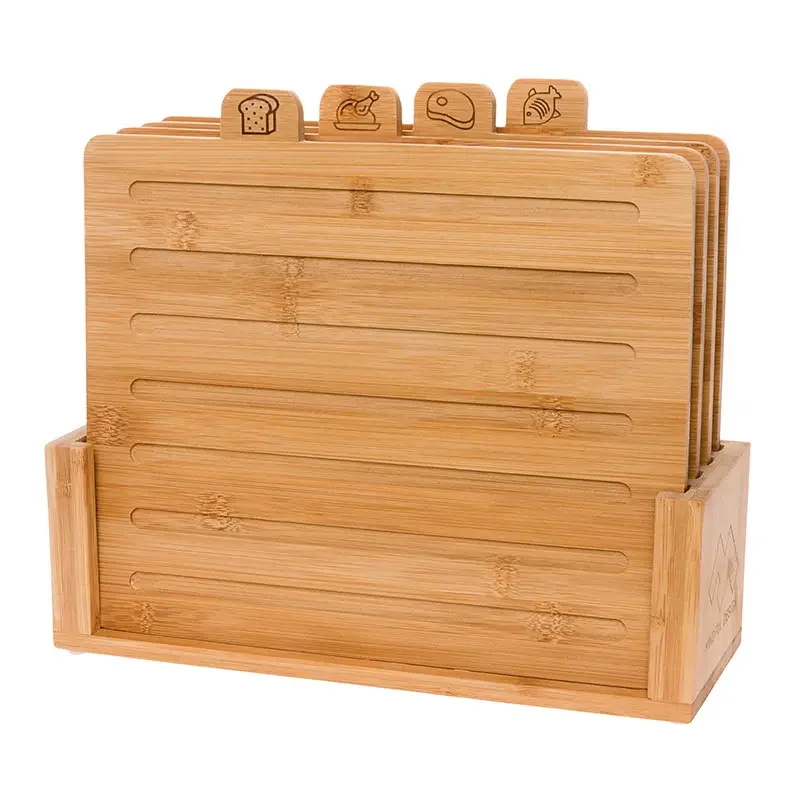 Bamboo Cutting Board Set  Food Serving Tray for Kitchen Different Food Types with Holder Set of 4 Small Cutting Boards