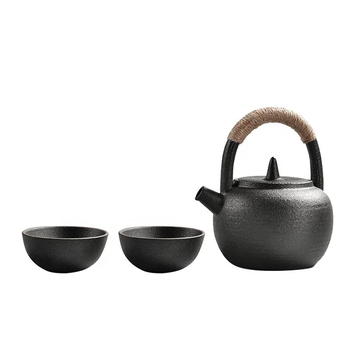 Japanese Black Clay Tea Set Coarse Pottery Kung Fu Teapot Tea Cup Set