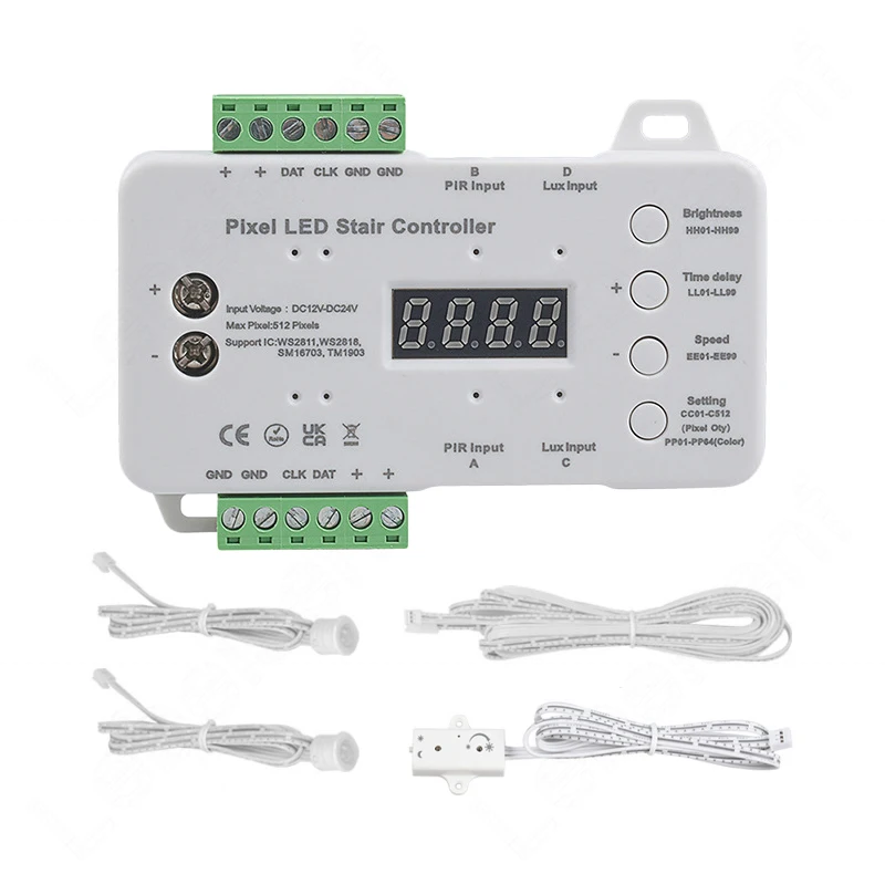 512 Pixel LED Stair Light Controller DC 12V 24V Dimmer & PIR Motion Sensor Switch For 2812 2811 Single Color Magic Color Strip