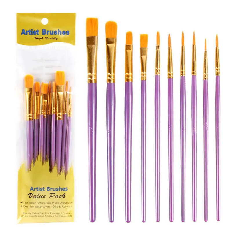 10pcs Painting Brush Set Nylon Acrylic Oil Watercolor Gouache Paint