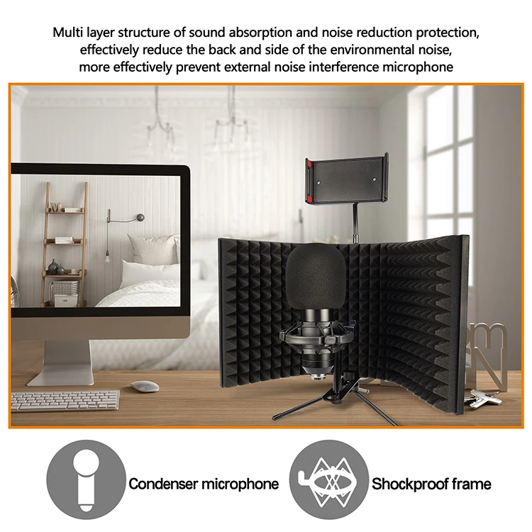 Microphone Blimp Podcast Equipment Bundle Studio Booth Sound Absorbing Foam for Sound Recording Singing