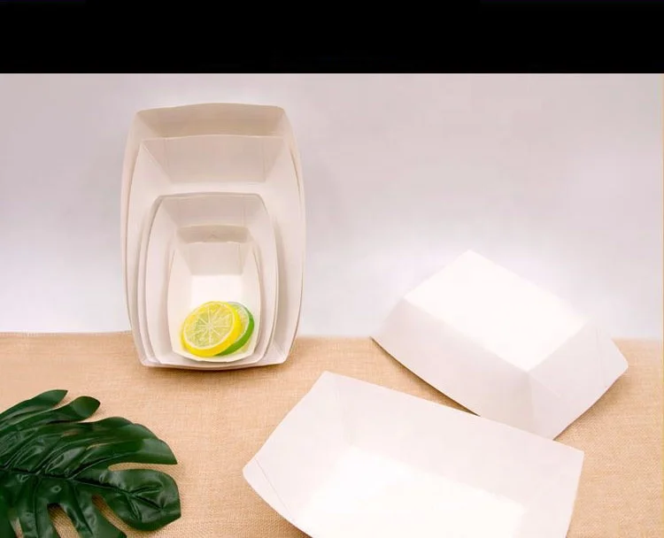 Hongkang custom printed logo ovenable corn hot dog fried snacks cake package and bowl white paper tray for food eco-friendly