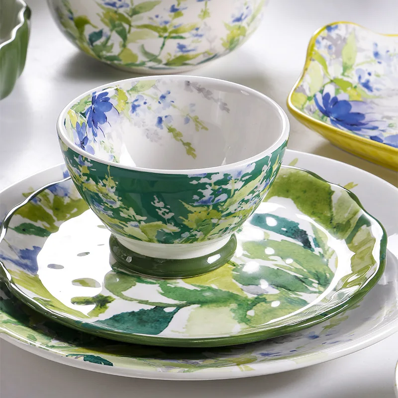 Творческая свежая паста тарелка в пасторальном стиле глубокая с фруктами керамический Прохладный цветочный чайный набор Посуда