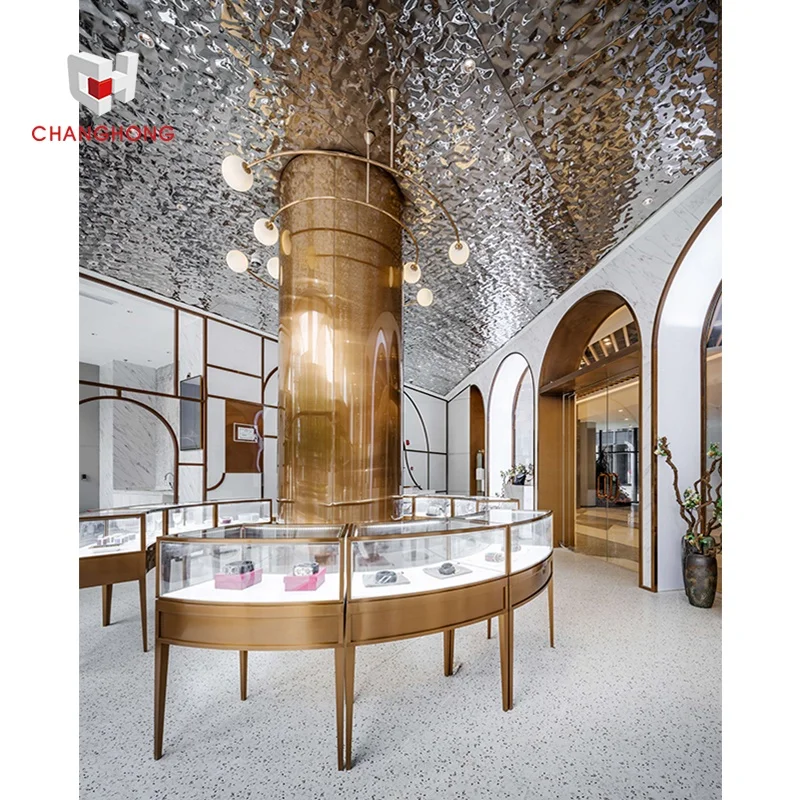 Luxury Metal Shop Fittings With LED For Gold Shop Retail Store Cabinet Display Table Glass Display Case Jewelry Display Showcase