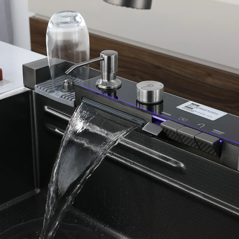 All In One LED Light Stainless Steel 304 Waterfall Rainfall Multifunctional Kitchen Sink