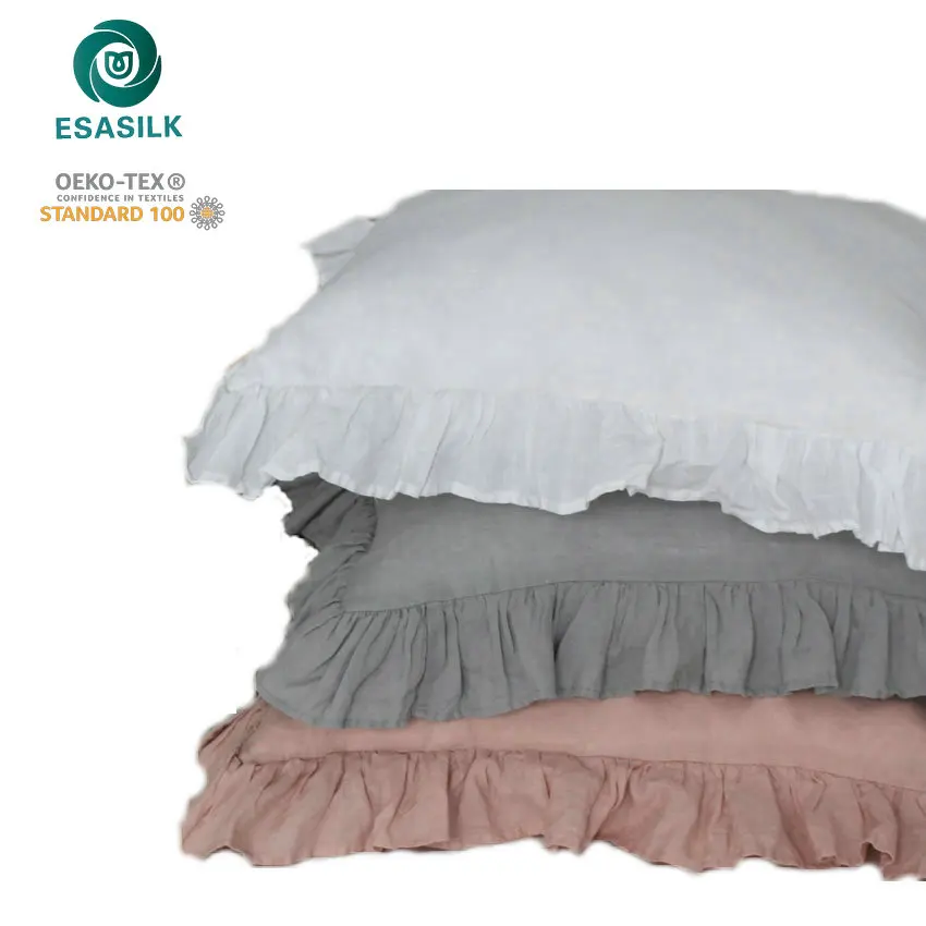 ESASILK Multicolor Flax Linen Square Pillowcase single Ruffle Linen Cushion Cover