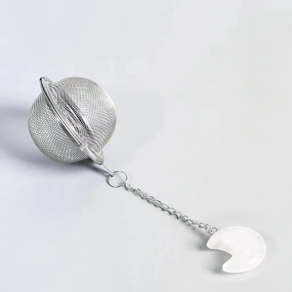 Wholesale Natural  Stone Healing Crystals Moon Crystal Tea Infusers Stainless Steel Mesh Tea Strainer