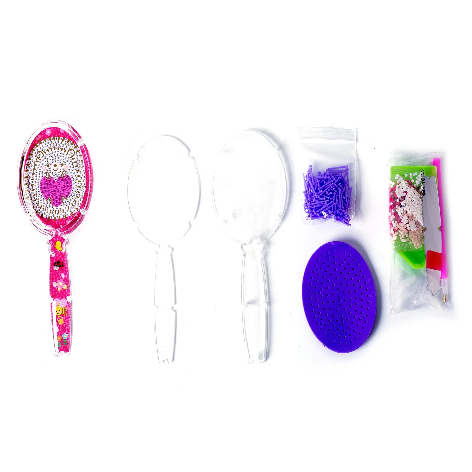 Latest design DIY KIT kids gift Customized pattern Educational activity heart hedgehog diamond paint  hair combs