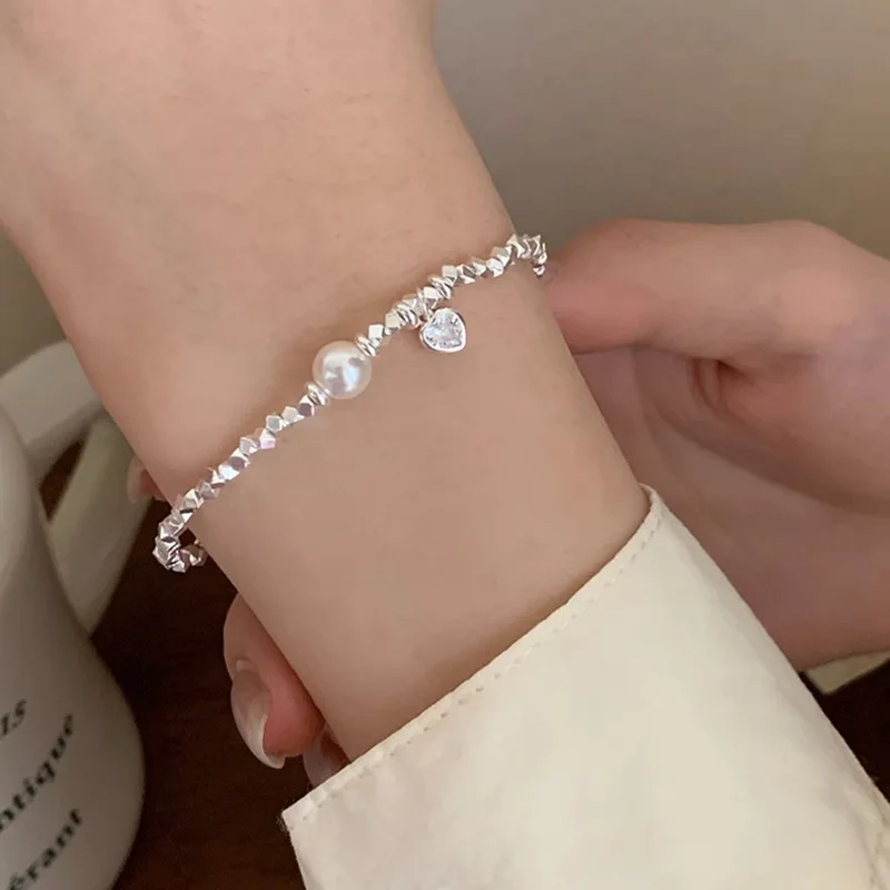 Irregular natural pearl 925 sterling silver double-layer star bracelet men silver cold temperament versatile bracelet