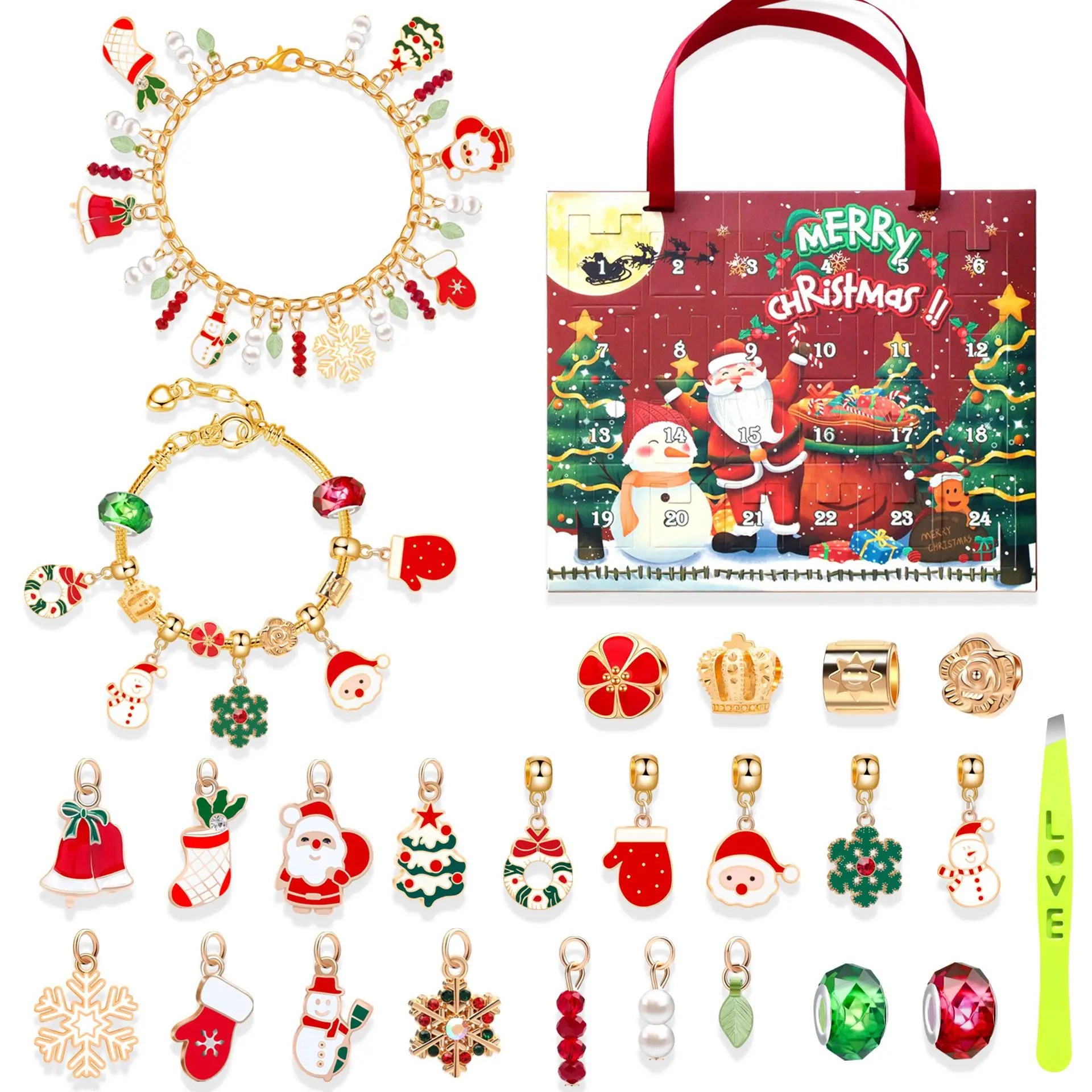 Hot sales Christmas Advent Calendar Bracelets Christmas Gift For Kid Girls Charms Bracelet Making Kit Charms Bracelet Making Kit
