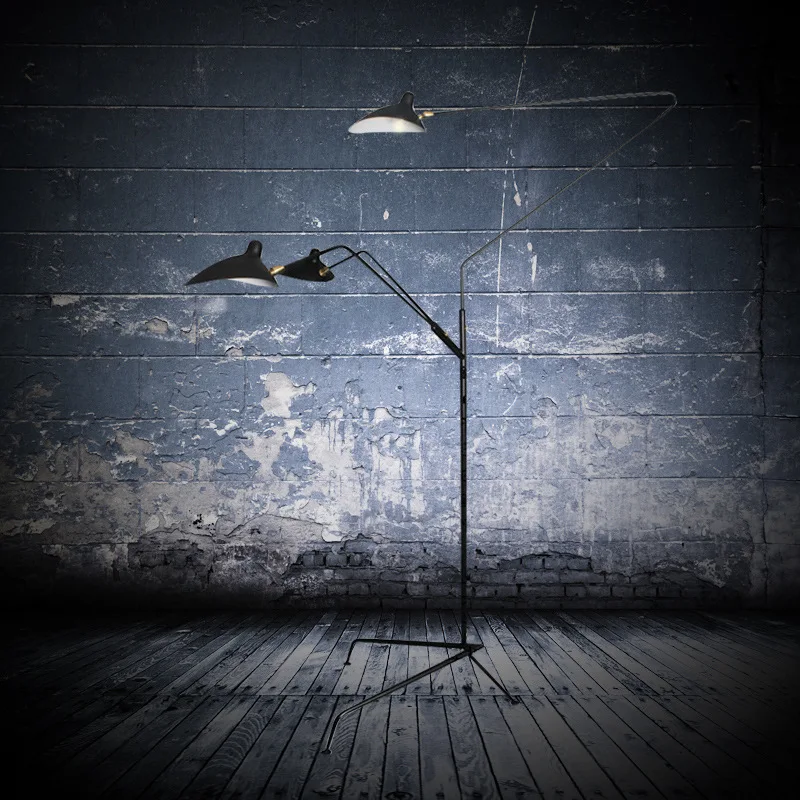 Industrial Loft Iron Minimalist Black Floor Lamp Three Light Swing Arm Floor Light for Foyer Dining Room Bedroom