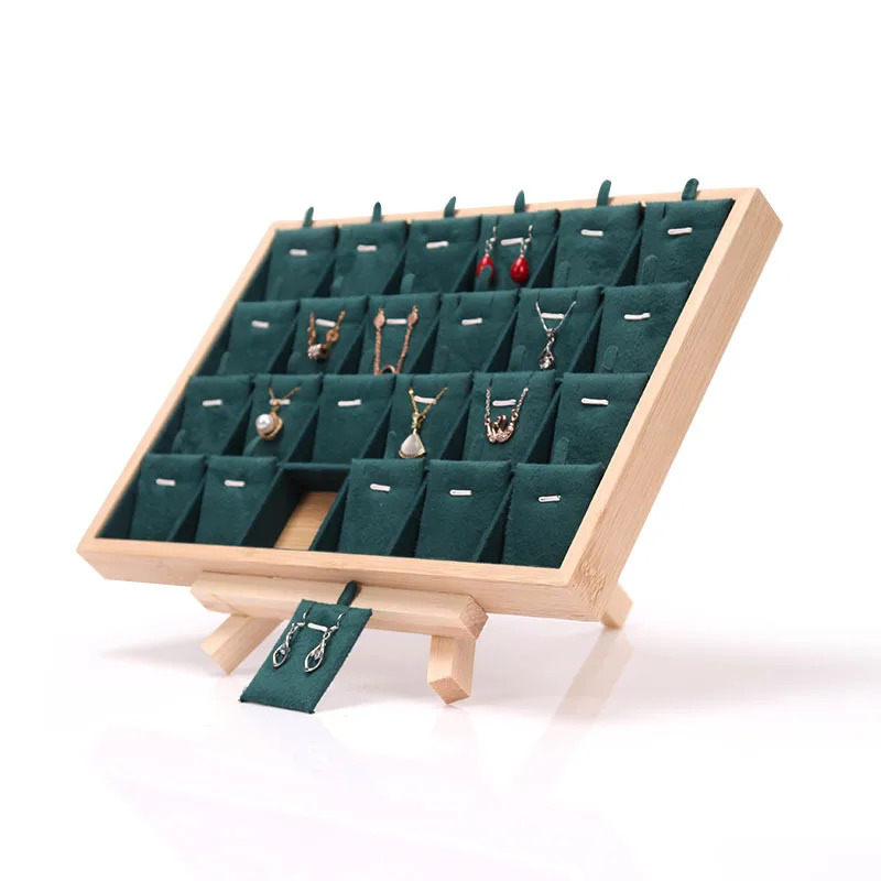 Bamboo  Necklace bracelet  pendant display tray 24 pendant tray position flannelette card storage rack earrings jewelry holder