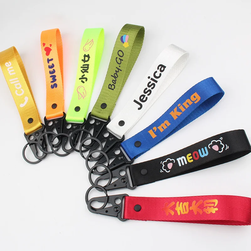 Personalized Customize Car Motorcycle Logo Keychain Strap Premium Eagle Buckle Nylon Polyester Wrist Lanyard