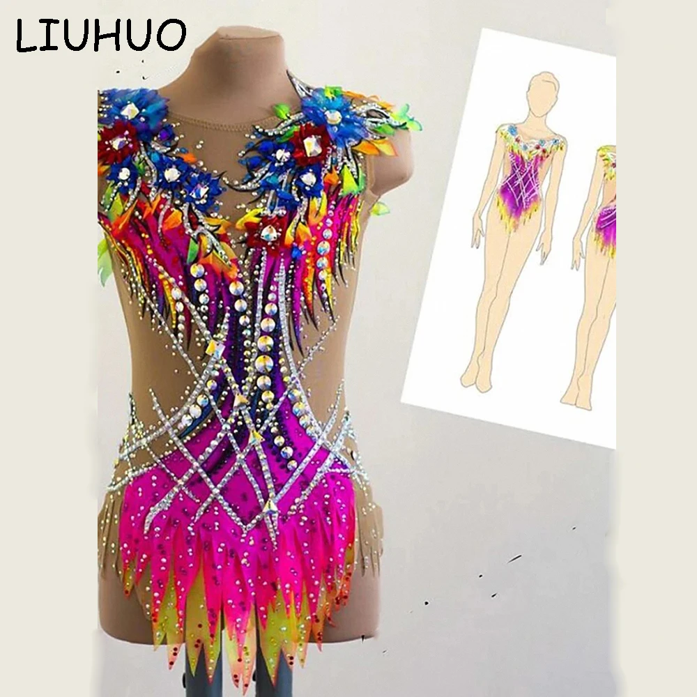 Customized Rhythmic Gymnastic Dress Leotards Dance Costume Bodysuit Aerobics Sports Wear Training Performance Child Adult Girl