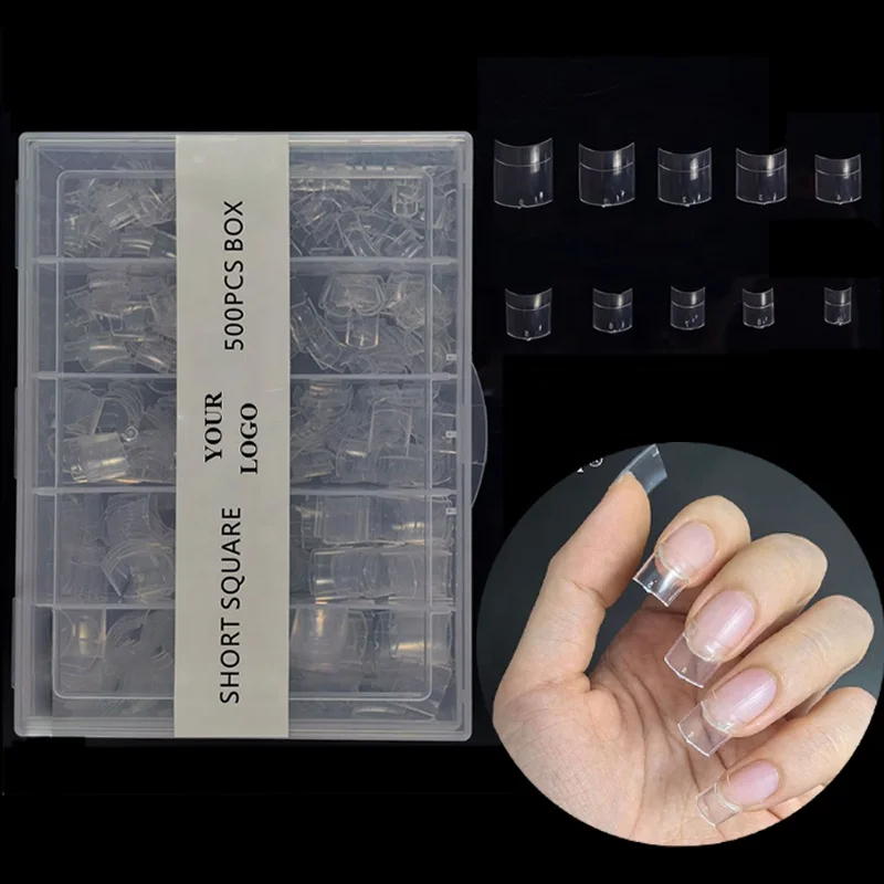 500pcs/box False Fingernails Square Shaped Acrylic Nails Short Professional Salon Half Cover Short Curve French Short Nail Tips
