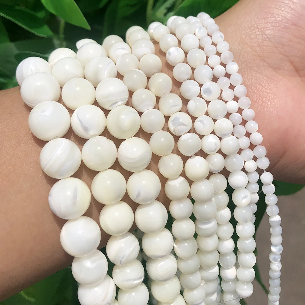 Fashion 4/6/8/10/12MM Wholesale Round White Shell Stone Loose Beads For Jewelry Making DIY Necklace