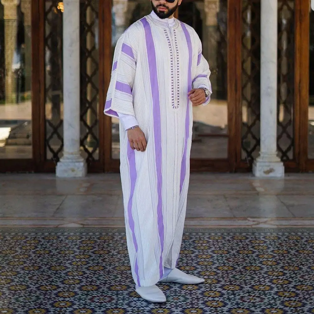Muslim Thobe With Zipper Pocket Men Islamic Clothing Solid Color Arab Design Daffah Dress Saudi Robe