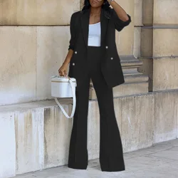 Fall Ladies Office Long Sleeve Blazer Set For Women Suits Office Formal Two Piece Wide Leg Pants Set Business Suits For Women
