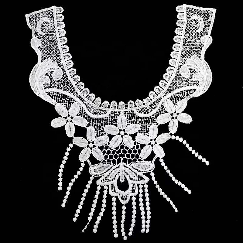 Factory wholesales fashion applique floral pattern crochet lace shoe necktrim for wedding dress