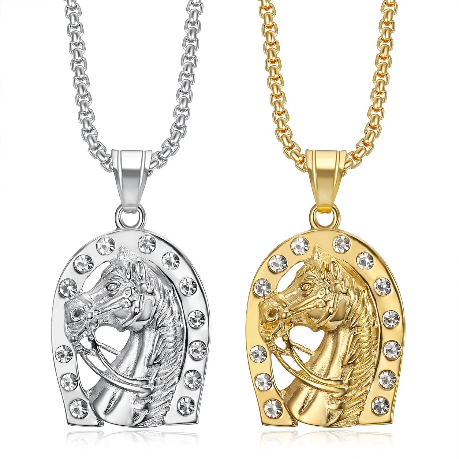 Хип-хоп ficed Out PVD 18K Позолоченные из нержавеющей стали изысканные модные ювелирные изделия подкова и голова лошади ожерелья для женщин кулон