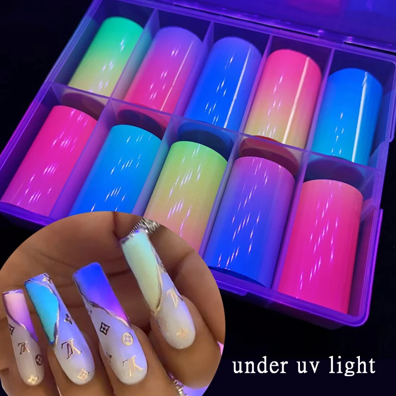 1 Box Fluorescent Nails 5d Sticker Transfer Decals  for Alloy Nail Decorations Trendy Neon Colored Foils Gel Nail Sticker Uv Led