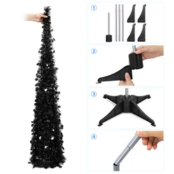 MACTING 5ft Collapsible Pop Up White Tinsel Ornament Christmas Tree Coastal Christmas Tree