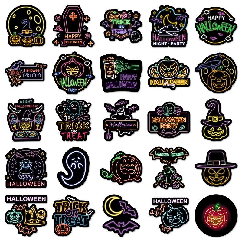 50PCS Factory Outlet Cartoon Custom Colorful Cool Festival Neon Halloween Sticker For Laptop Cup Journal Sticker