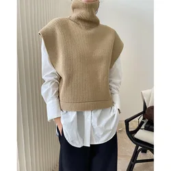 Autumn Winter Korean Style Wide-shouldered Lady Sweater Vest for Women Sleeveless