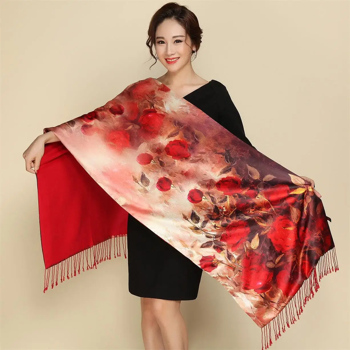 Custom Made Double-layer Long Brushed Hijab Cheongsam Autumn and Winter Real Silk Shawl Scarf