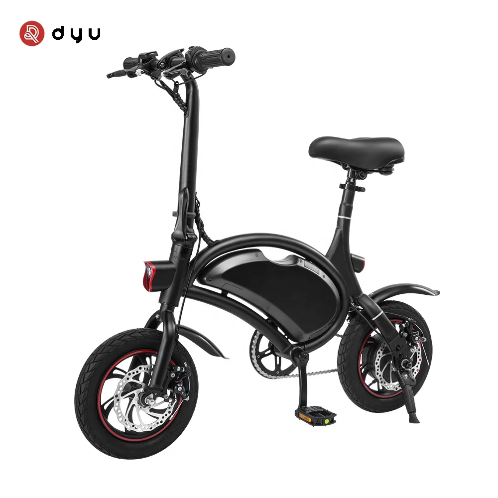 US Warehouse Delivery foldable bicycles DYU D2F E-bikes 12inch tire with pedals with front & rear brakes and lights 36V 250W