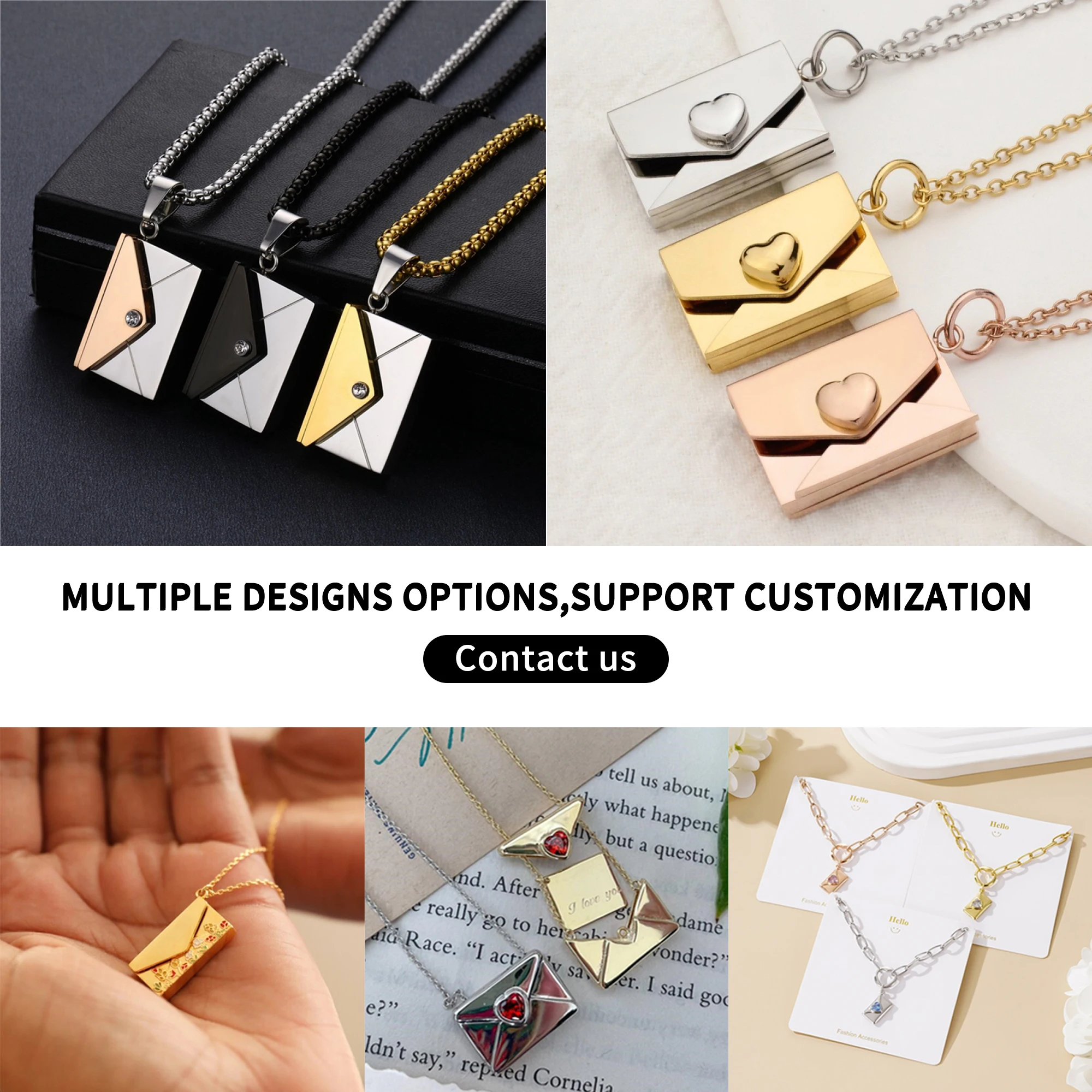 Couple jewelry Valentine gifts stainless steel can open gold plated locket love slots  envelopes necklace