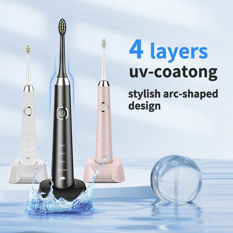 Hanasco Factory Customize Private Label  H3 Arc Shape Rechargeable Adult Sonic Electric Toothbrush With Wireless Charging Base