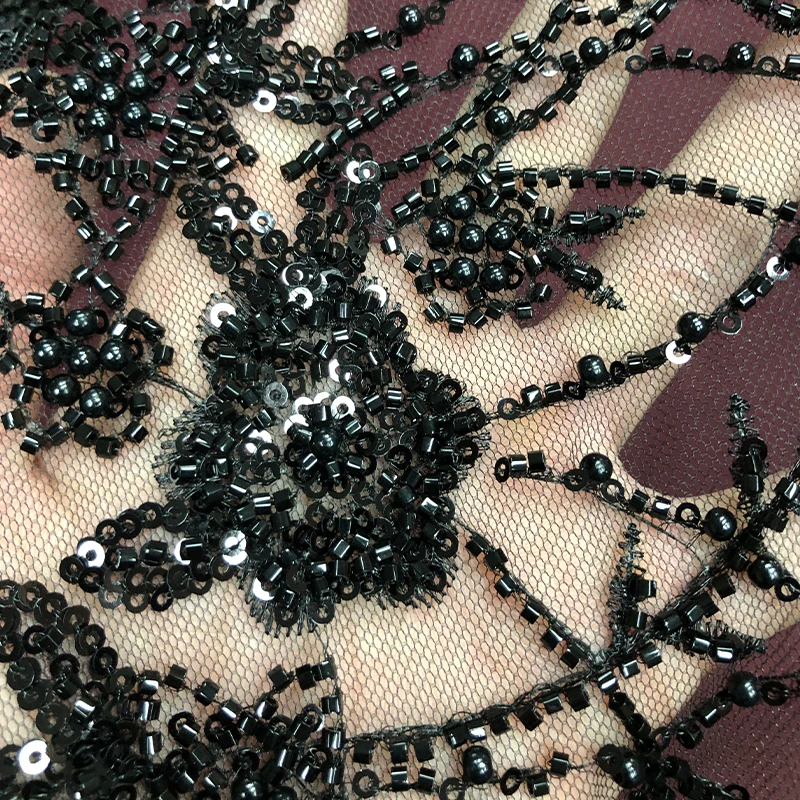 Heavy Industry Bead Embroidery Veil Lace Mesh Fabric Evening Gown Wedding Dress Fabric WS-4091