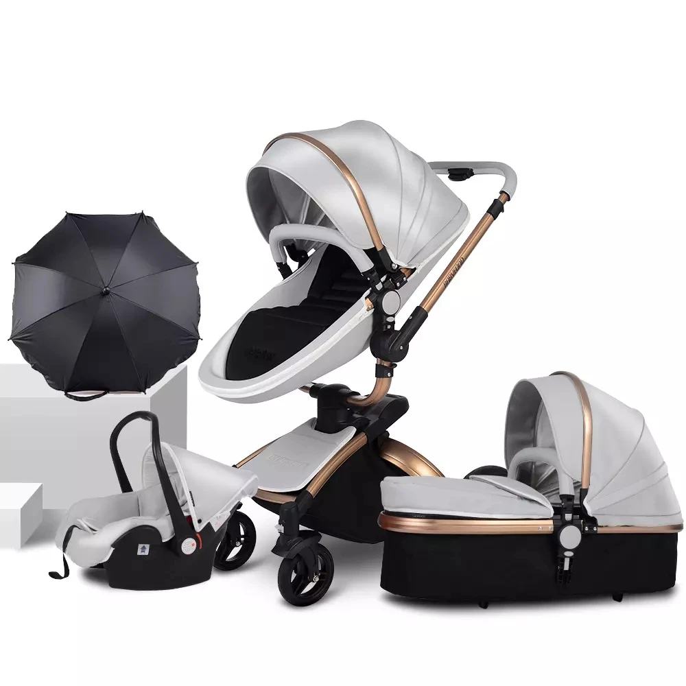 2020 wellselling aluminum frame pu leather cover travel system luxury baby stroller 2 in 1 /3 in 1