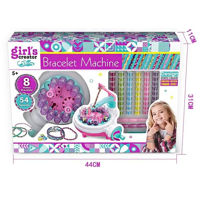 New Beauty Set Girls Makeup Dress Up Games DIY Hand Rope Rainbow Rope Toy Bracelet Making Machine for Kids