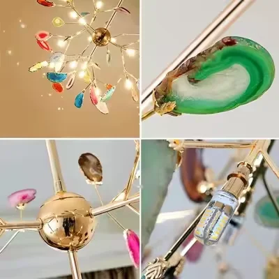 Nordic Style Creative  Leaves LED Chandeliers Romantic Diningroom Agate Stone LED Pendant Lights