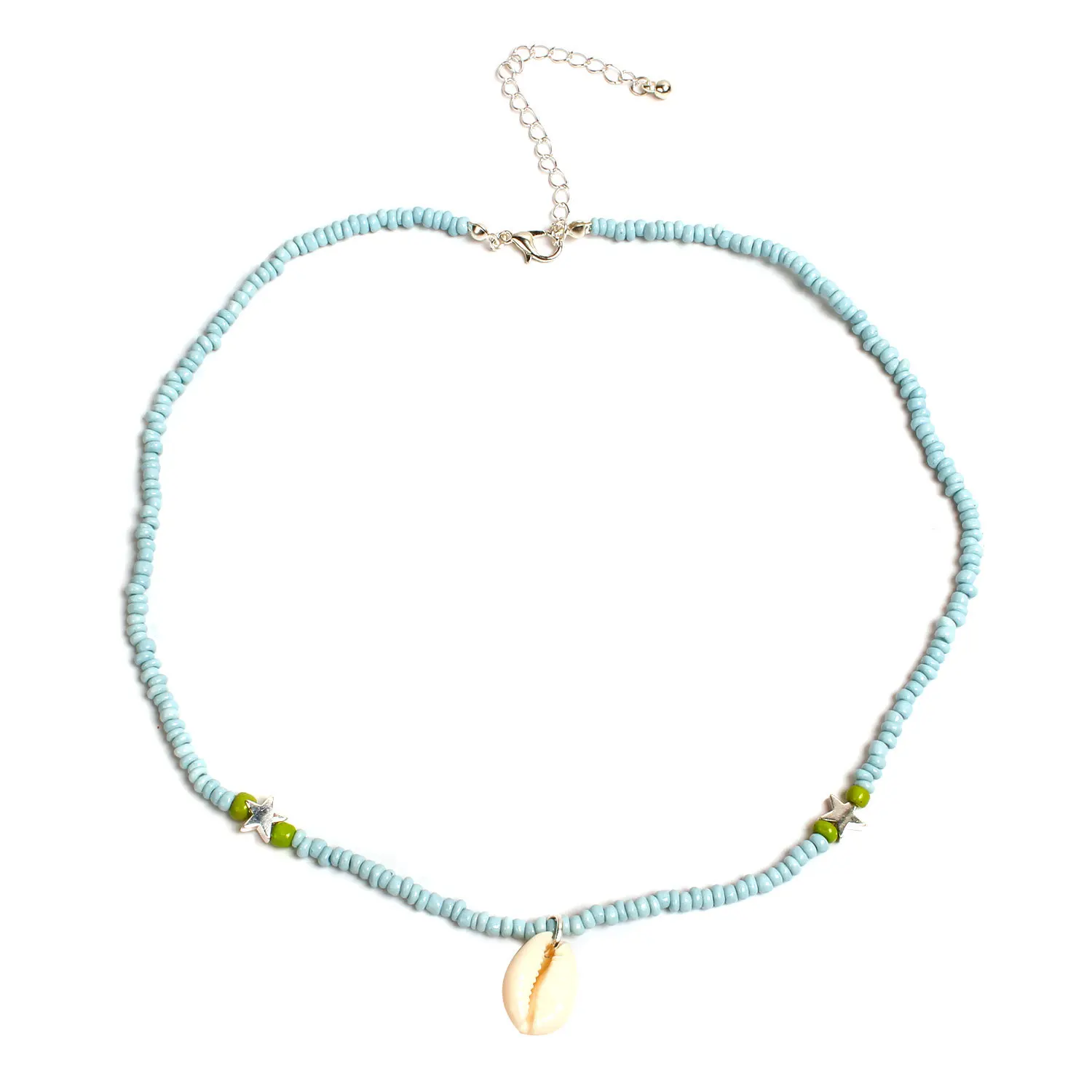 Женское богемное ожерелье GMN016, плетеная цепочка с разноцветными стеклянными бусинами, подвеской в виде звезд и ракушек для пляжа