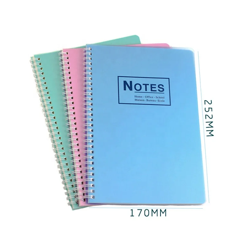 hard plastic material pvc sheet vinyl pp clear cover spiral coil a4 practice binding ring notebook school logo with yellow paper