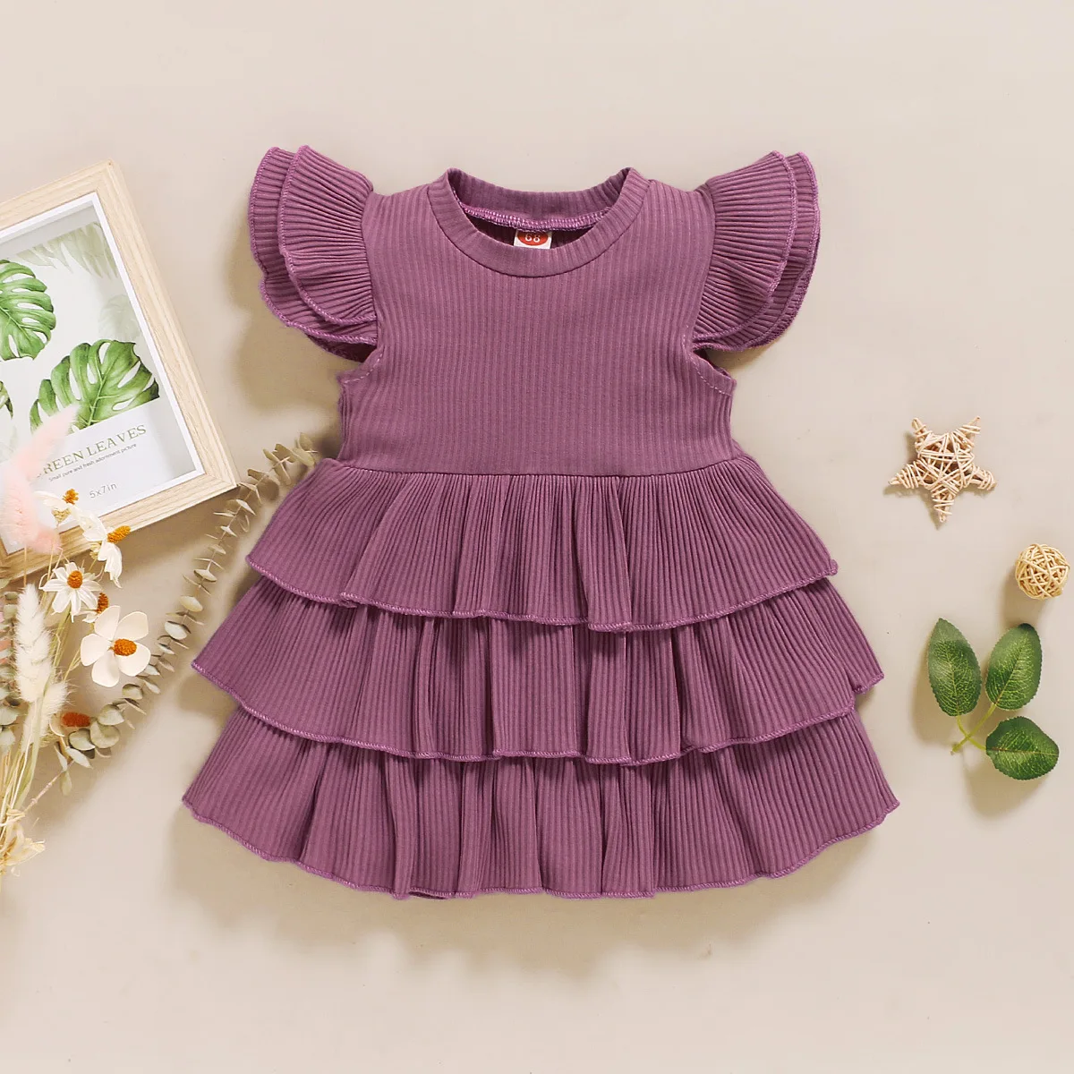 Newest Summer Children Clothes Sweet O-neck Shorts Puff Sleeves Kids Dresses Casual Girls Dresses with Ruffles