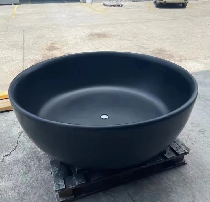 Hot sale Black color Round Shape Customized Artificial Stone Solid Surface Freestanding Bathroom Bathtub