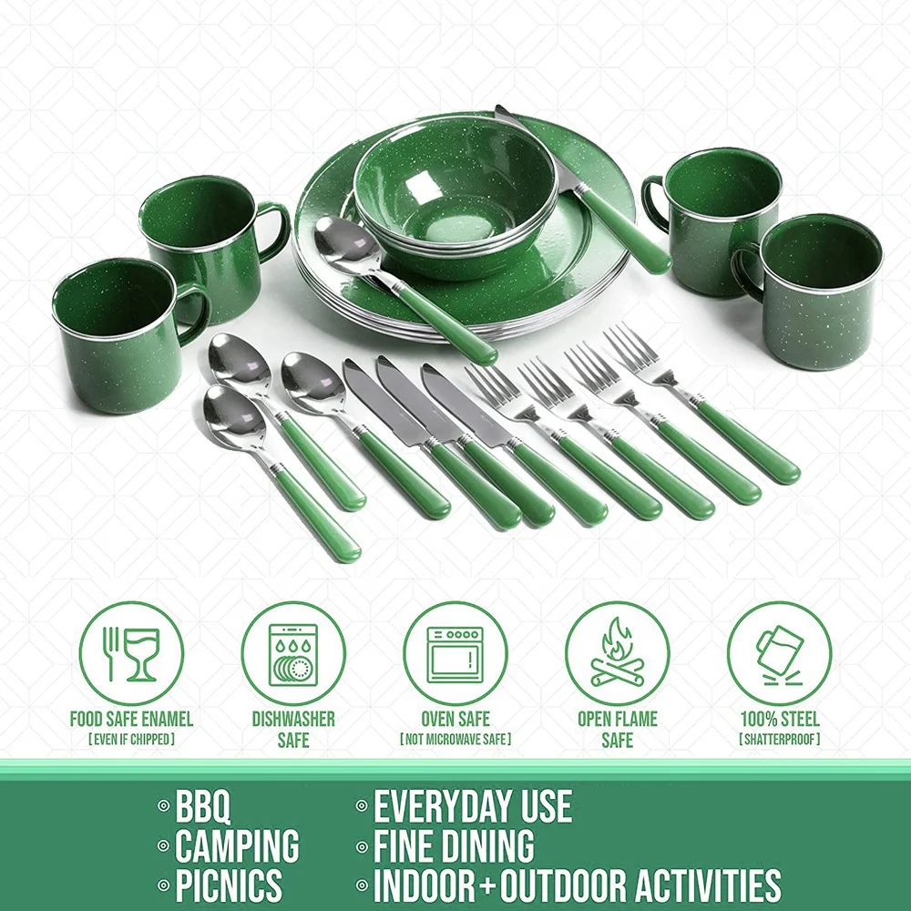 WUJO Enamelware Manufacturer Best Selling Enamel Bowl Plate Mug Camping Enamel Tableware Set