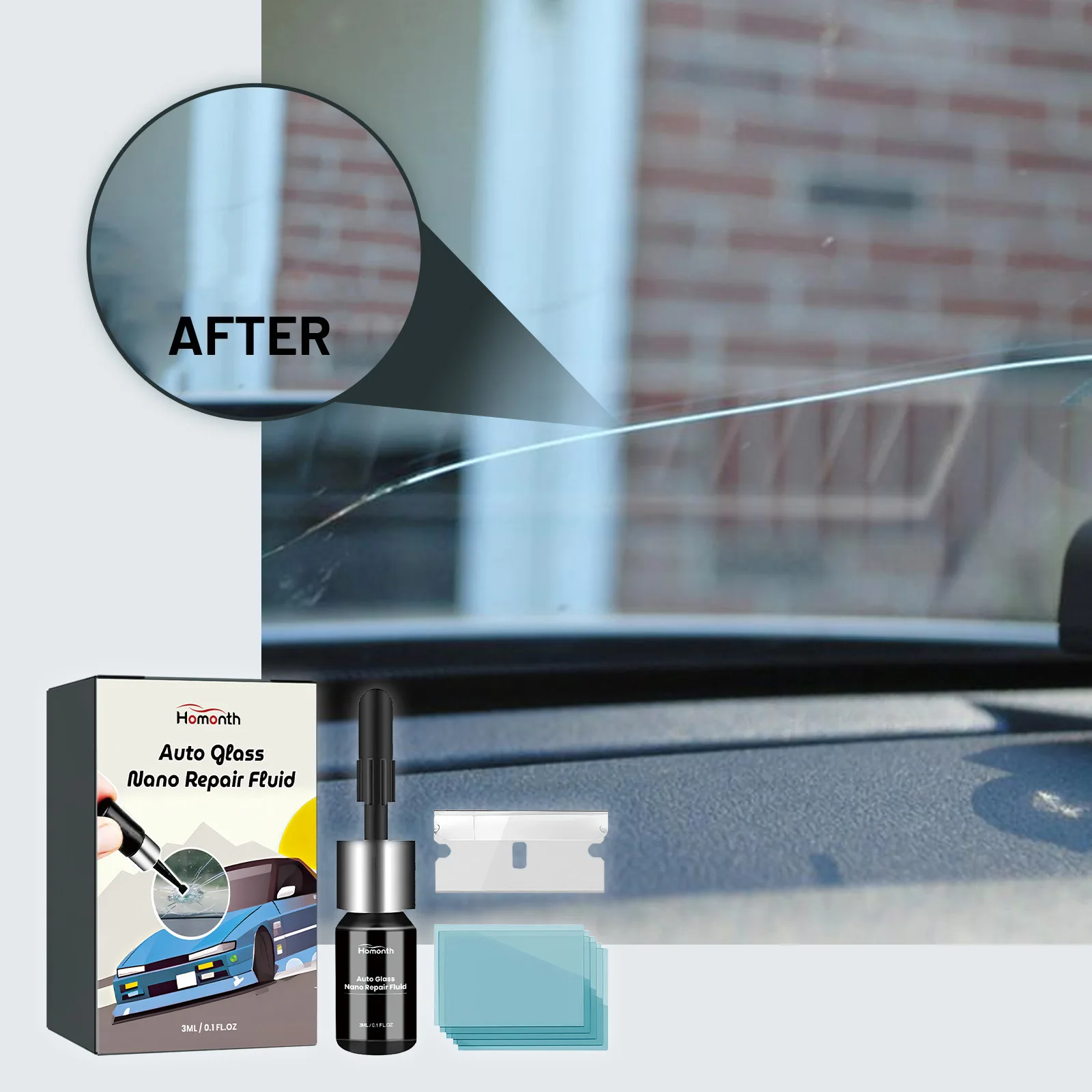 Hot sales Homonth Quickly Automotive Windshield Nano Repair Glue Auto Automotive Glass Nano Repair Liquid