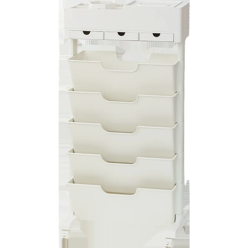 Direct from Manufacturer Five-Level Multifunctional Storage Shelf with Wheels and Drawers Plastic Bookshelf with Good Quality