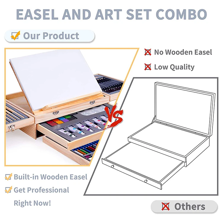 85 Piece Deluxe Wooden Art Set Crafts Drawing Painting Kit with Easel and 2 Drawing Pads