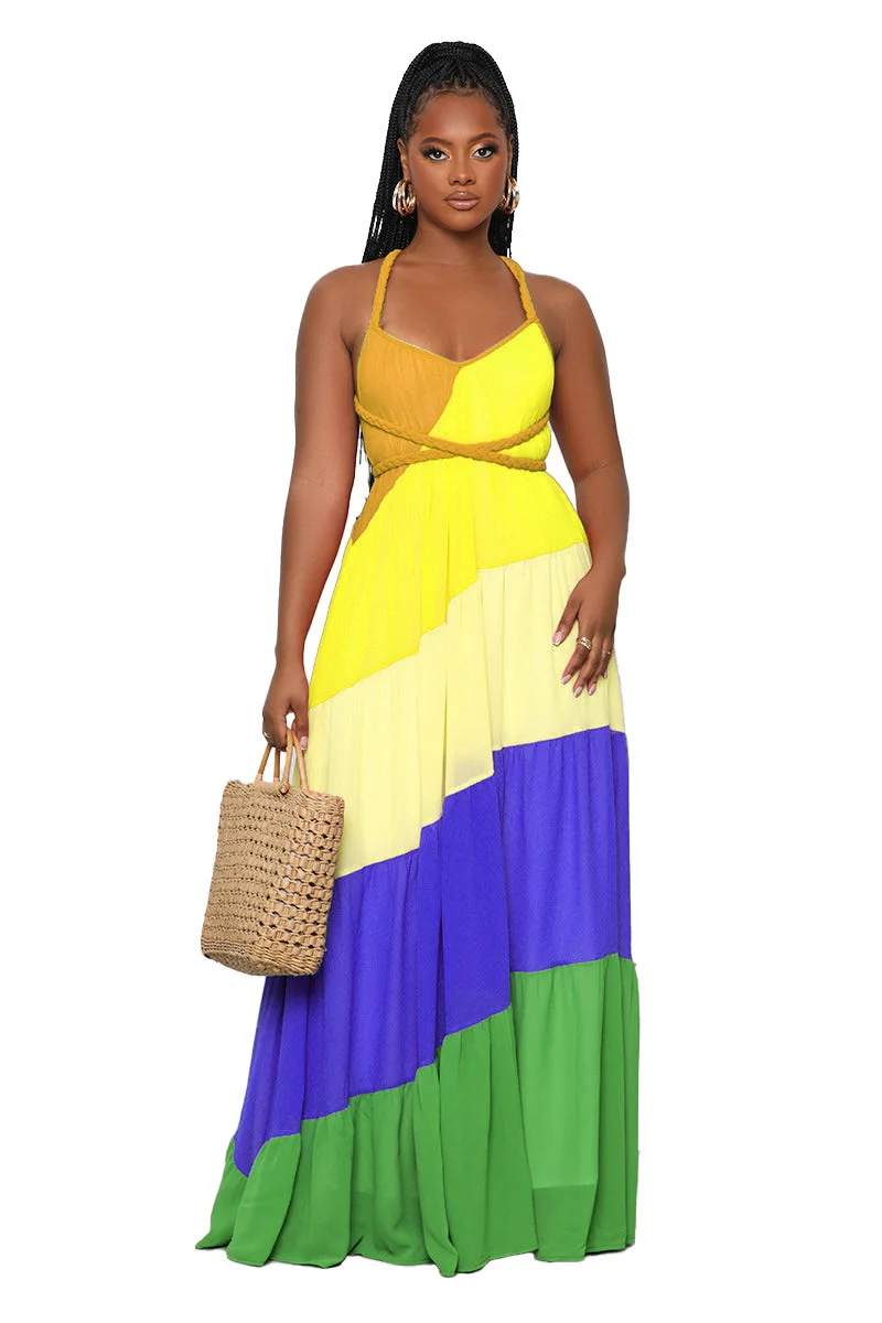 Оптовая продажа женская одежда Новинка лета 2022 женское шифоновое платье контрастных цветов на бретельках модная повседневная пляжная большого размера